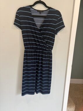 Banana Republic Navy and Light Blue Striped Faux-Wrap Mini Dress size Xs